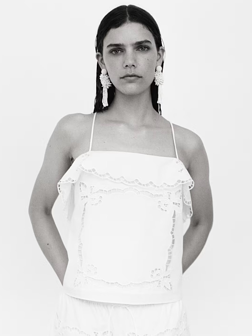 H&M EDITION NWT IVORY STRAPPY TOP WITH EYELET EMBROIDERY